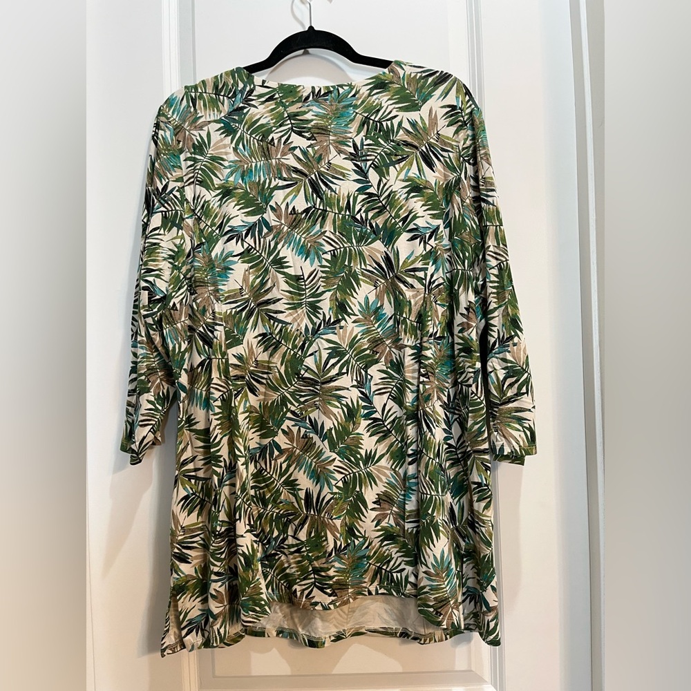 J Jill Wearever Collection Green Floral Scoop Neck 3/4 Sleeve Tunic XL Petite - Picture 6 of 7